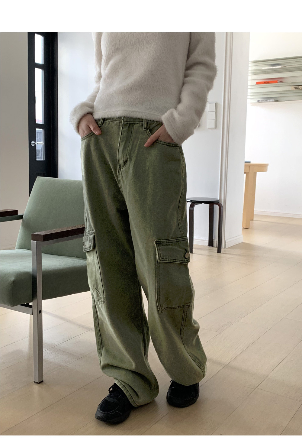 カーキカラーカーゴワイドデニムパンツ | レディースファッション通販