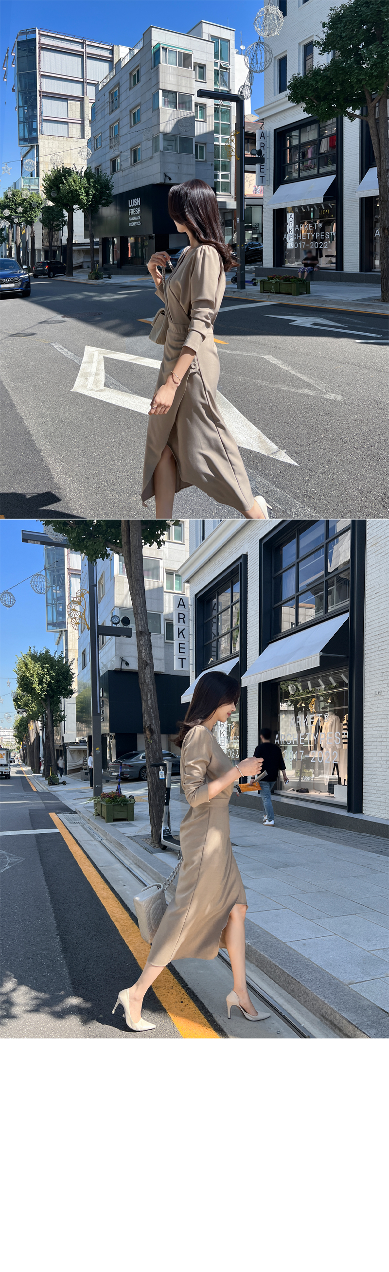 センタースリット ワンピース カシュクール フェイクツーピース カシュクールスリットワンピース | レディースファッション通販