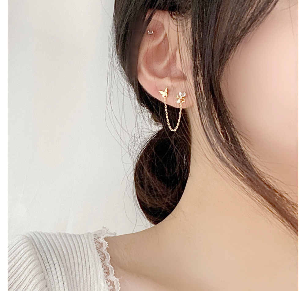 新品未使用】K18 片耳twoホールパールチェーンピアス