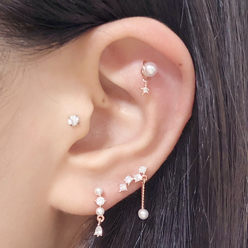 2TYPEパールポイントキュービックピアス(片耳用) | レディース