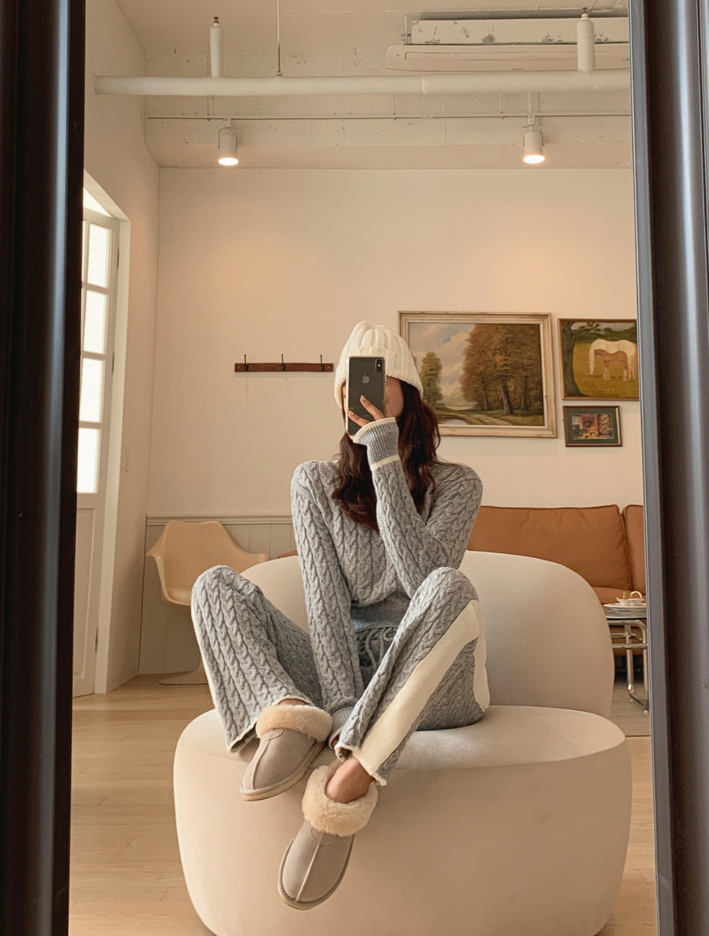 配色サイドラインケーブルニットパンツ | レディース