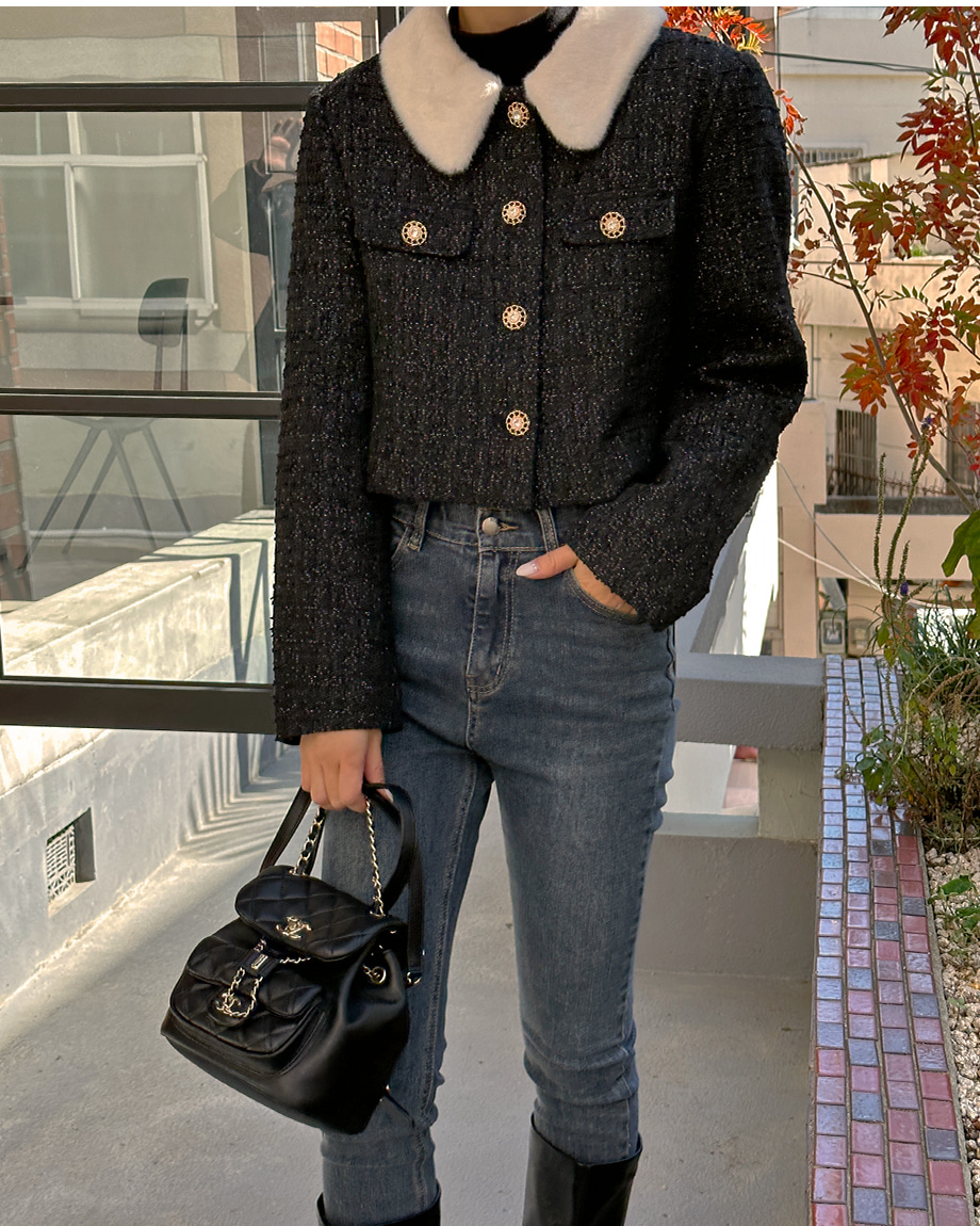 エコファーカラーキルト裏地ツイードジャケット | レディース