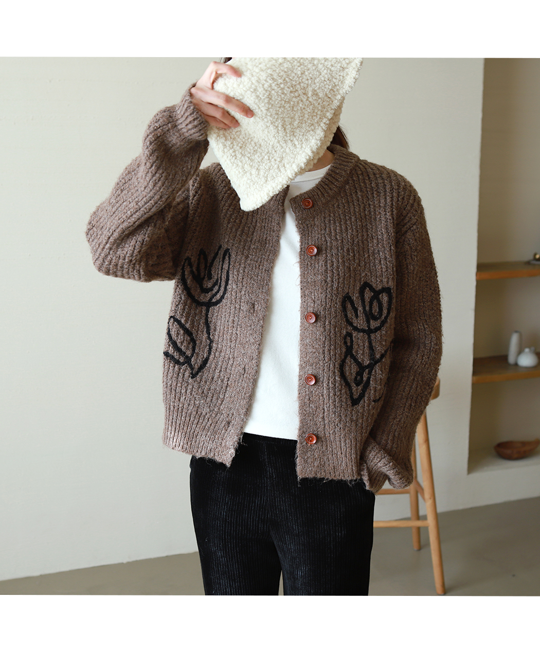 チューリップ刺繍ニットカーディガン | レディースファッション