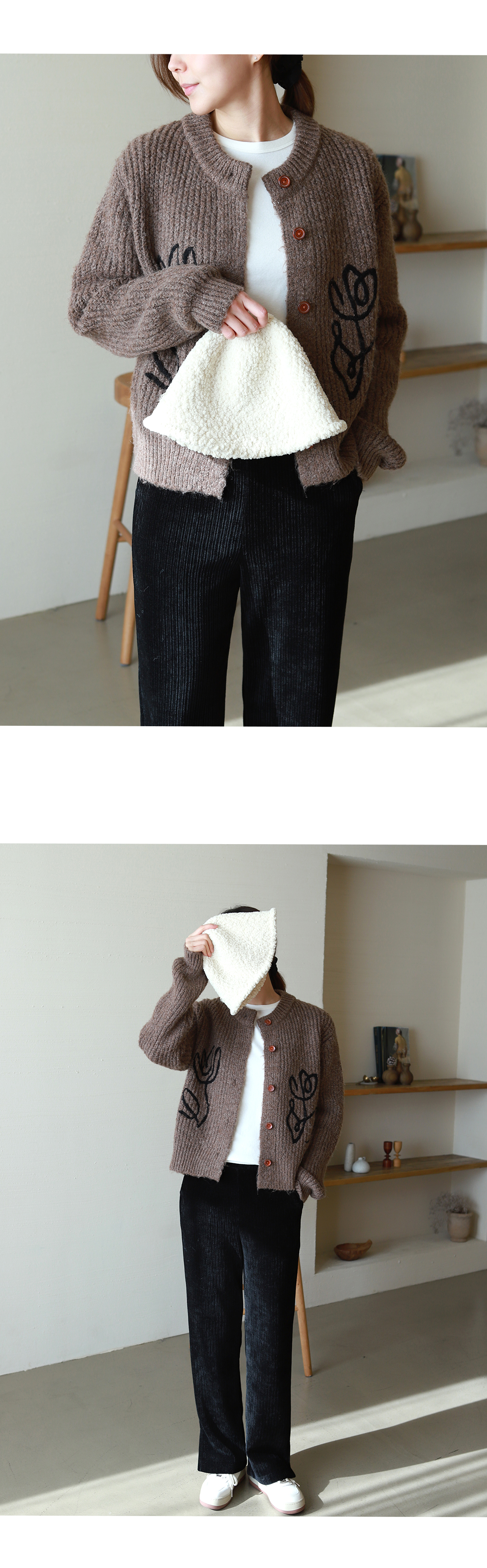 チューリップ刺繍ニットカーディガン | レディースファッション