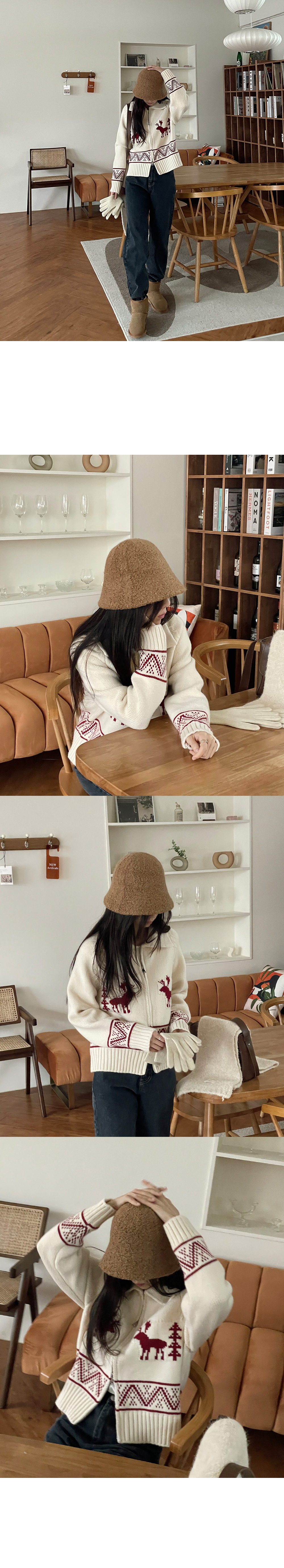 ダブルジップトナカイ柄ニットカーディガン | レディースファッション