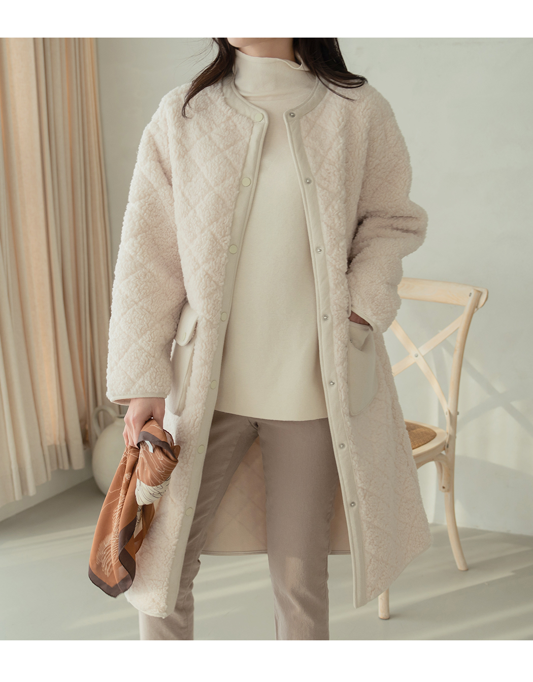 クロスディテールボアロングコート | レディースファッション通販 - DHOLIC