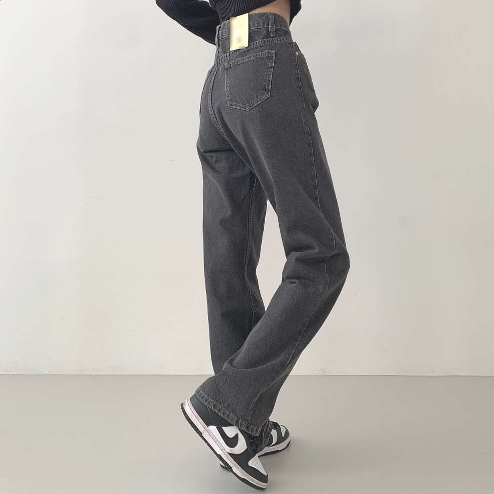 グレーカラーストレートデニムパンツ | レディースファッション