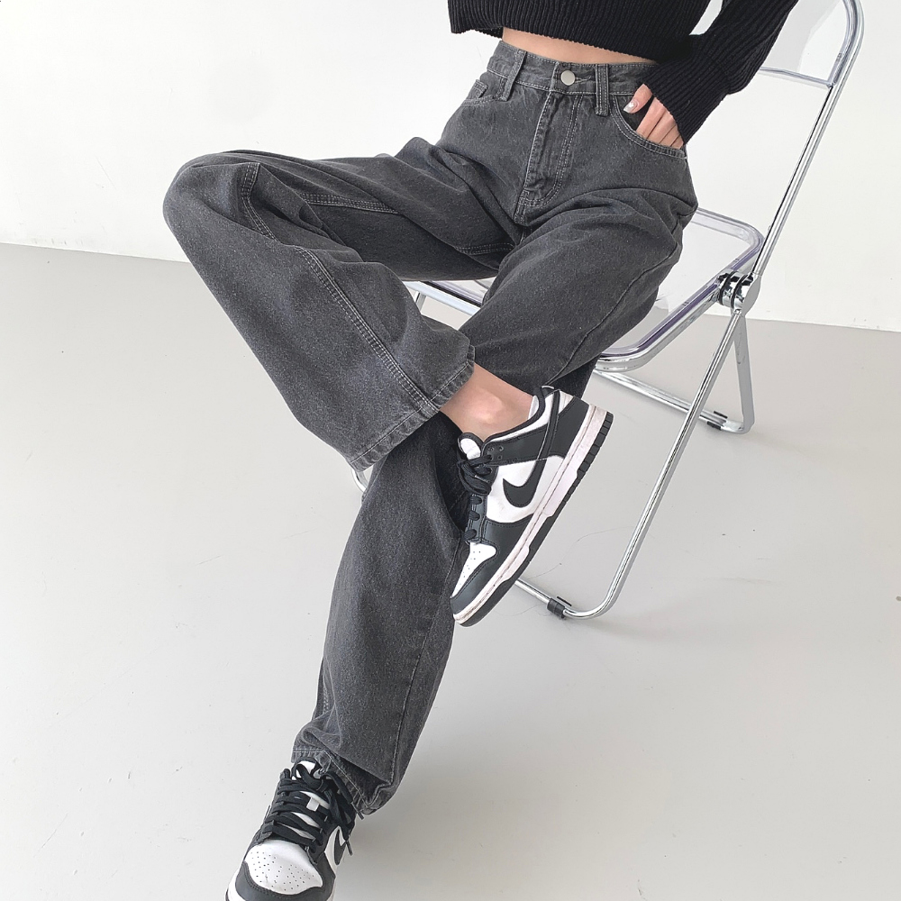 グレーカラーストレートデニムパンツ | レディースファッション通販
