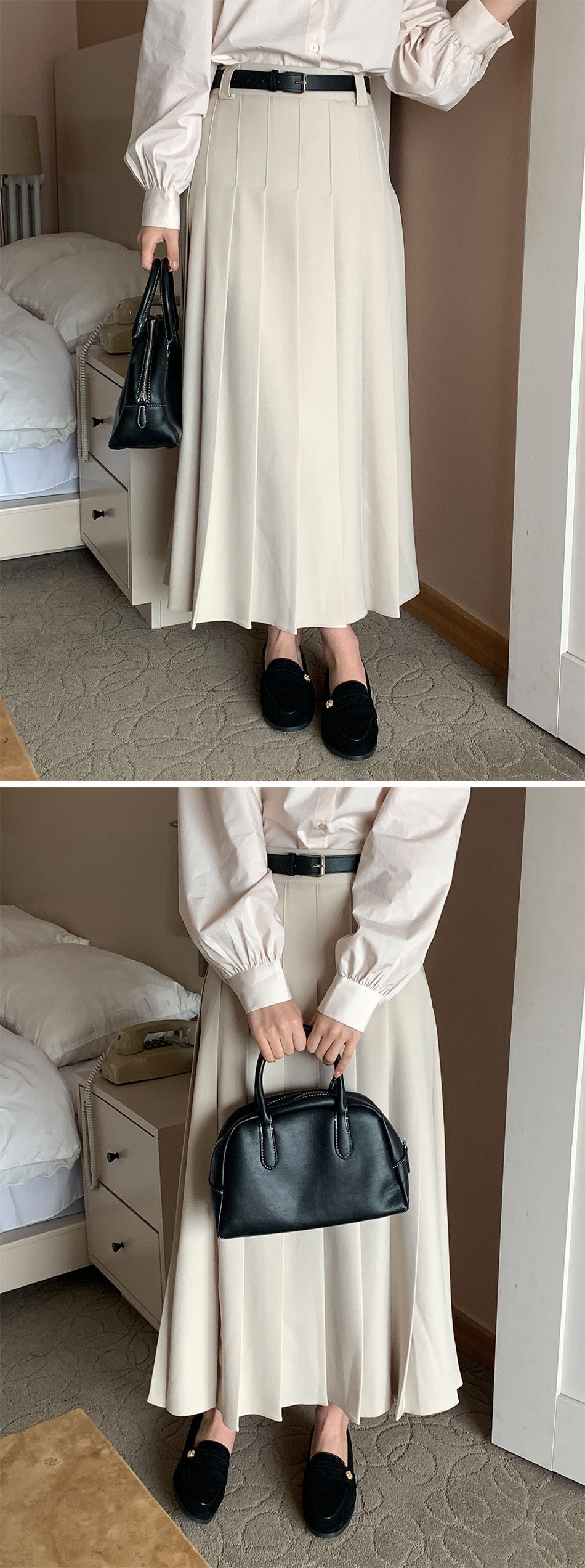ベルト付プリーツロングフレアスカート | レディースファッション通販