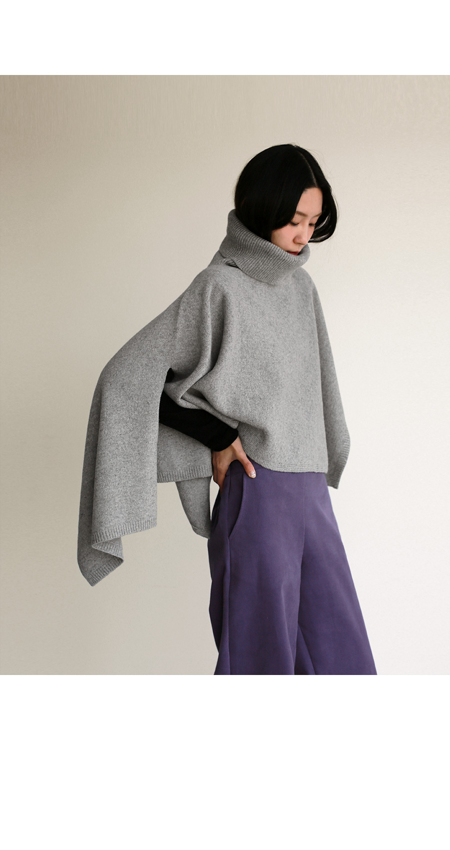 タートルネックポンチョ風ニット | レディースファッション通販