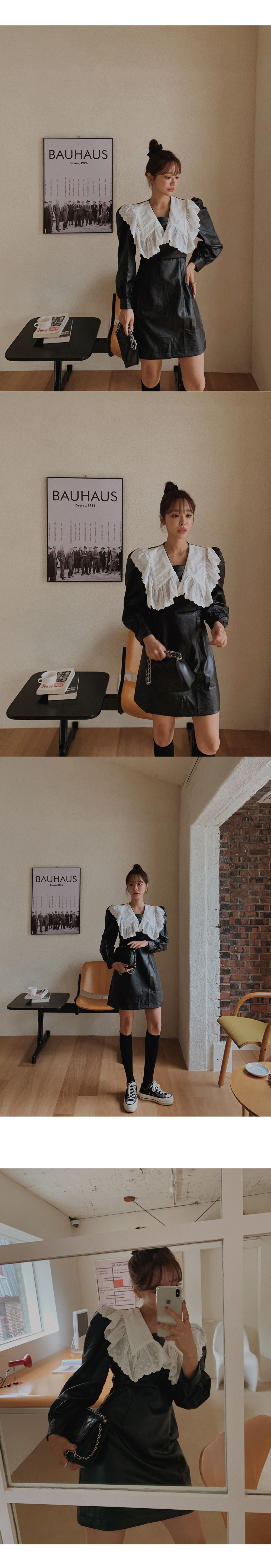 ビッグカラーフェイクレザーワンピース | レディースファッション通販