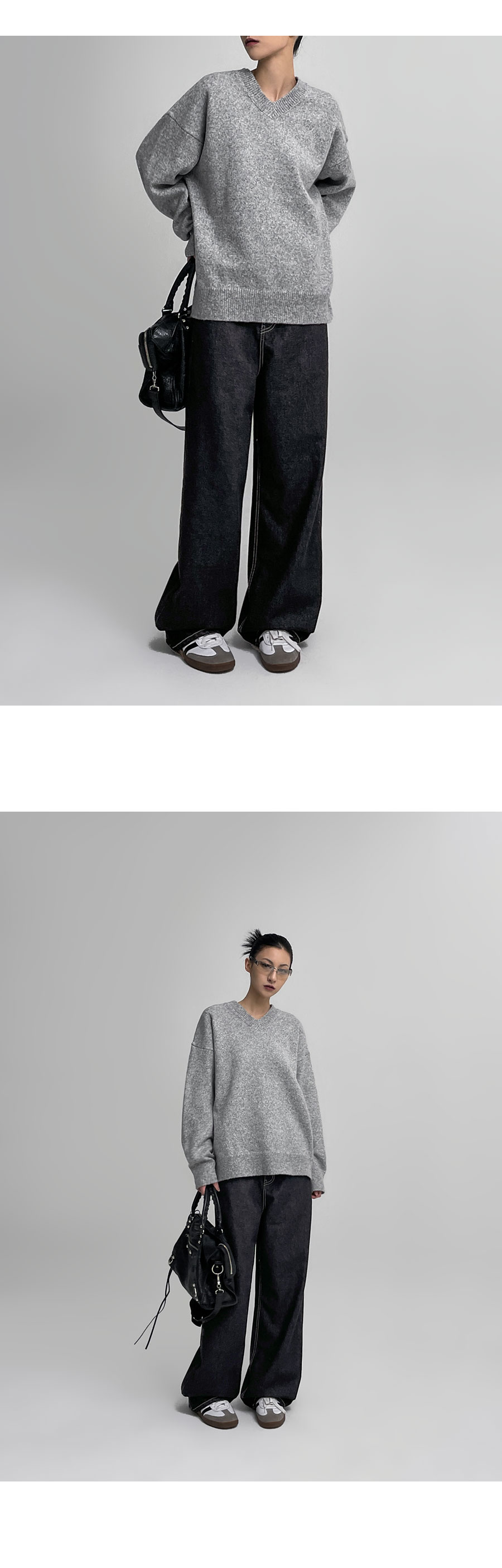 ホワイトステッチブラックワイドデニムパンツ | レディース