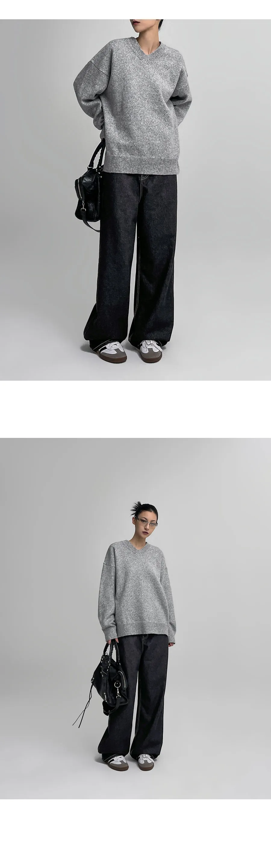 ホワイトステッチブラックワイドデニムパンツ | レディース 