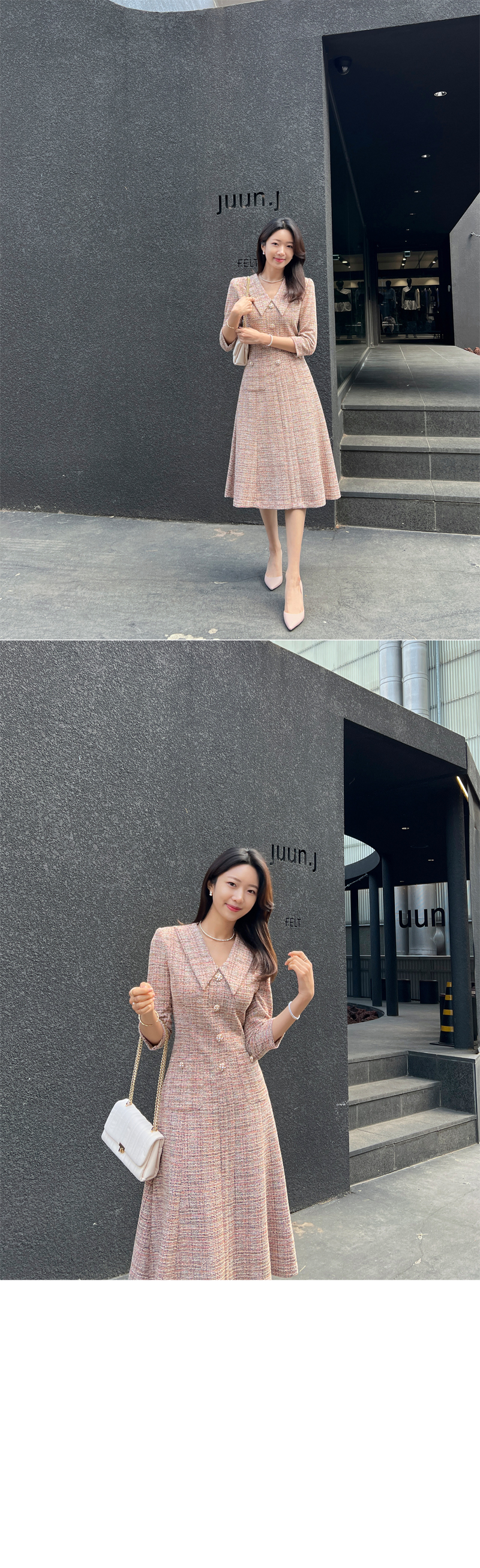 DHOLIC ビジューボタンツイードフレアワンピース ビジューボタンツイードフレアワンピース | レディースファッション