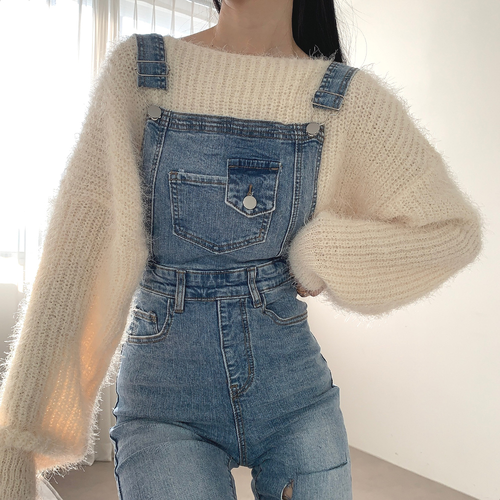 バックボタンカットデニムサロペットパンツ | レディース