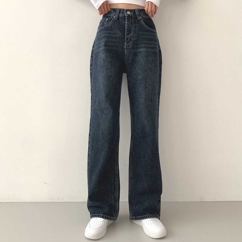 ウォッシュド ワイドデニムパンツ S〜XL ストレート セール】【unisex】2タック ワイドストレートパンツ / デニム