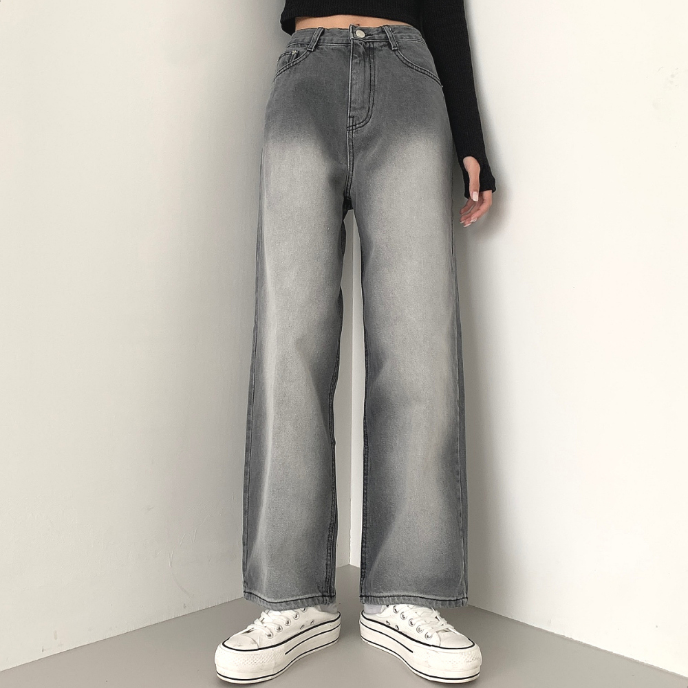グレーウォッシュワイドデニムパンツ | レディースファッション通販