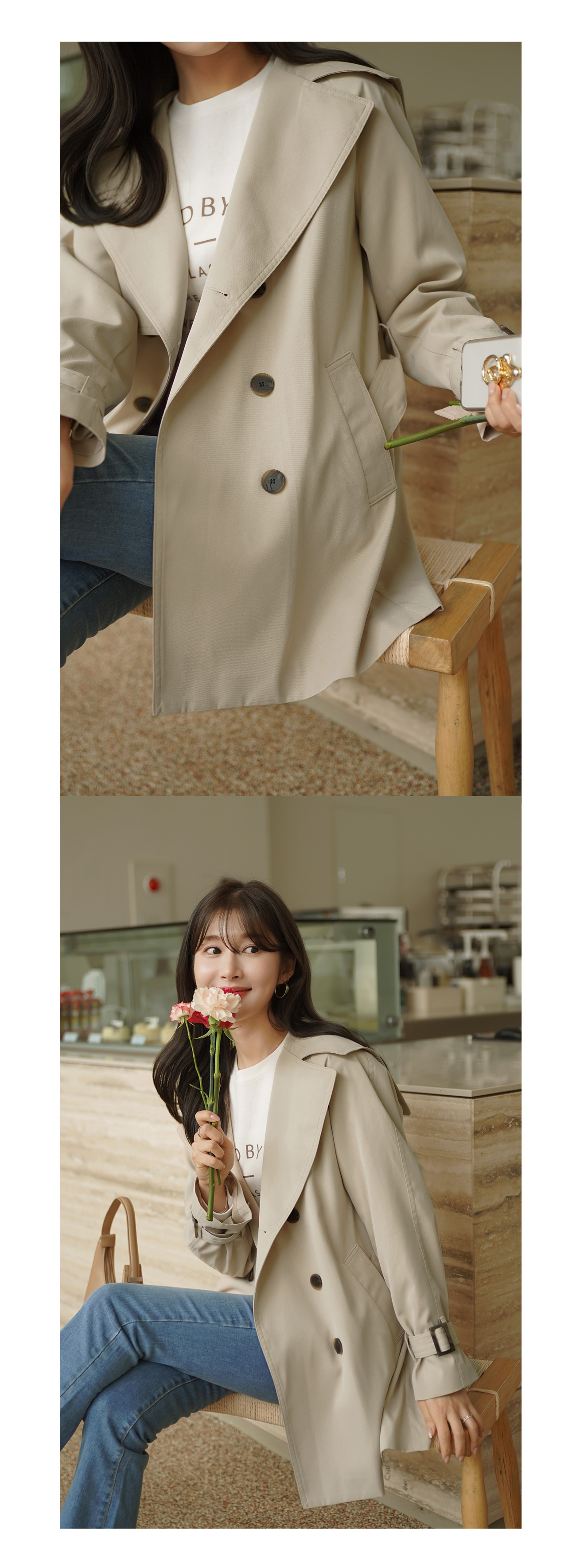袖ベルトダブルトレンチコート | レディースファッション通販 - DHOLIC
