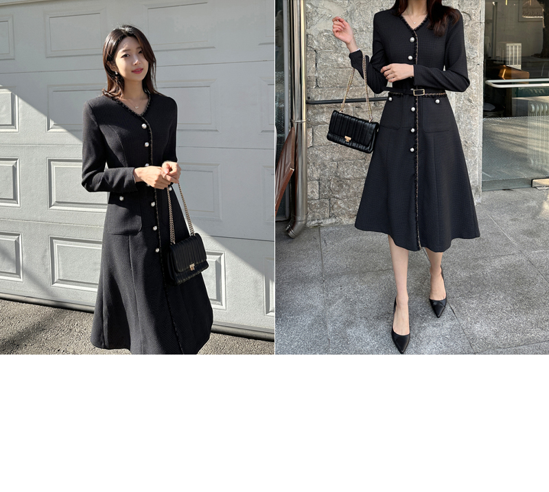 チェーン風配色ツイードワンピース | レディースファッション通販 - DHOLIC