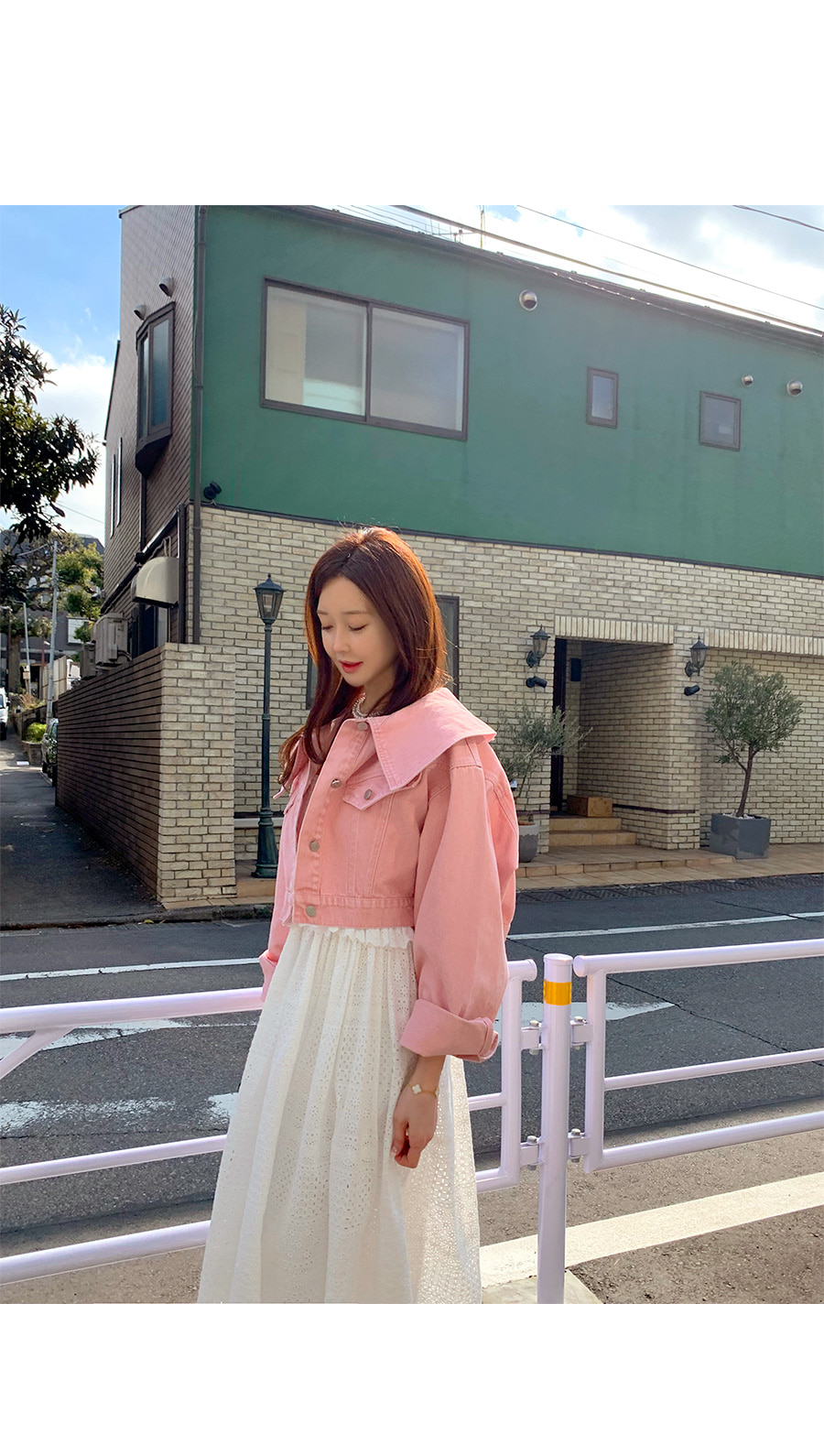 ワイドカラークロップドデニムジャケット | レディース