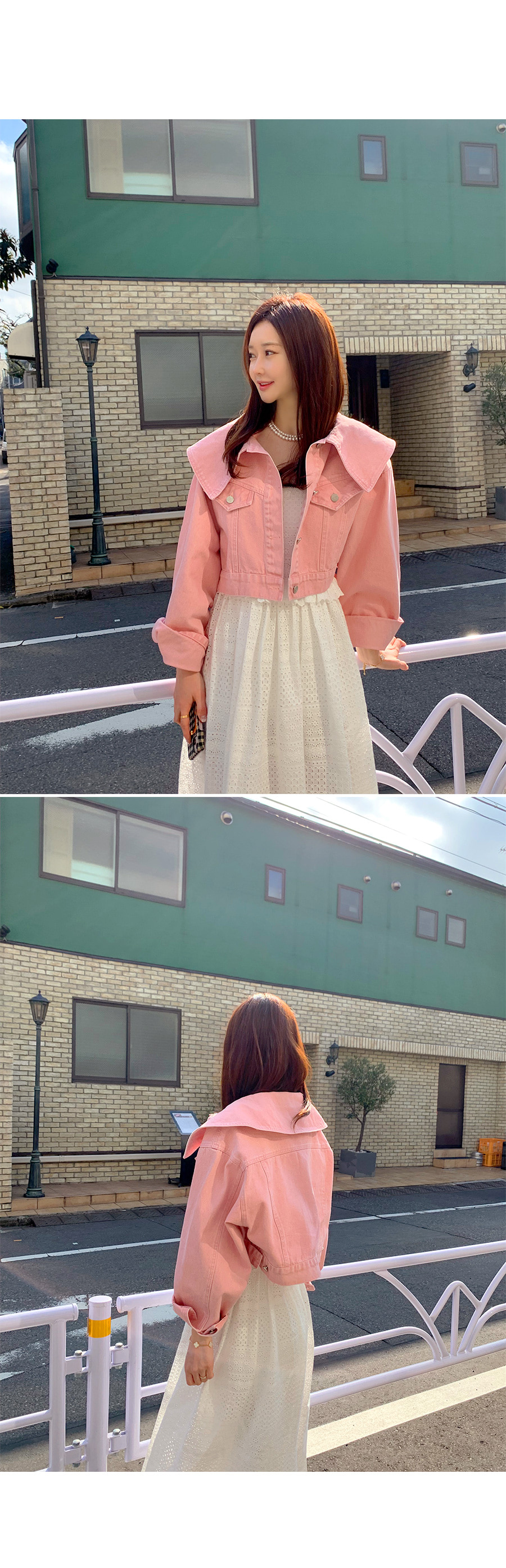Dholic minsshopワイドカラークロップドデニムジャケット　Gジャン ワイドカラークロップドデニムジャケット | レディース