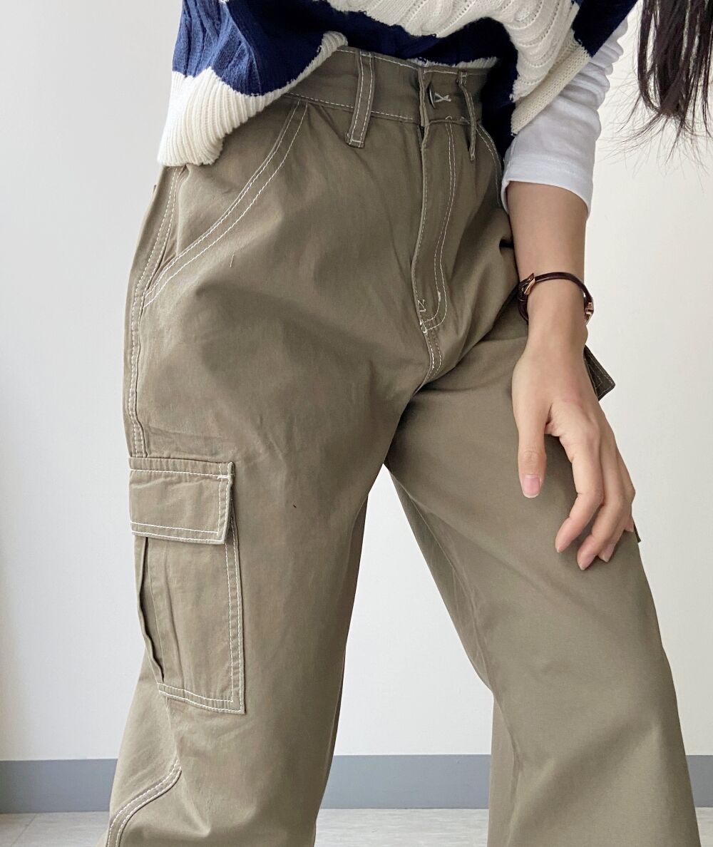 ステッチカーゴワイドパンツ | レディースファッション通販 - DHOLIC