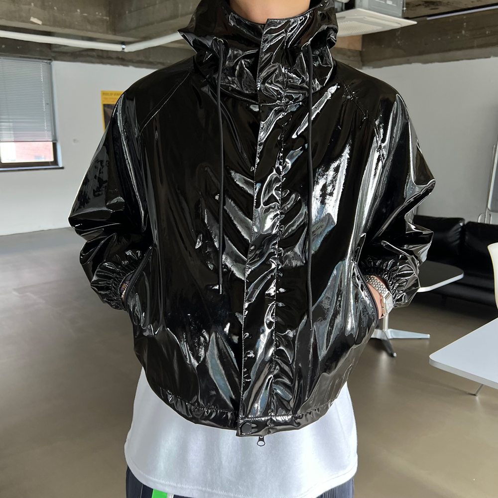 parapara製 エナメルジャケット 黒 ガーターつき エナメルフードジャンパー | レディースファッション通販 - DHOLIC