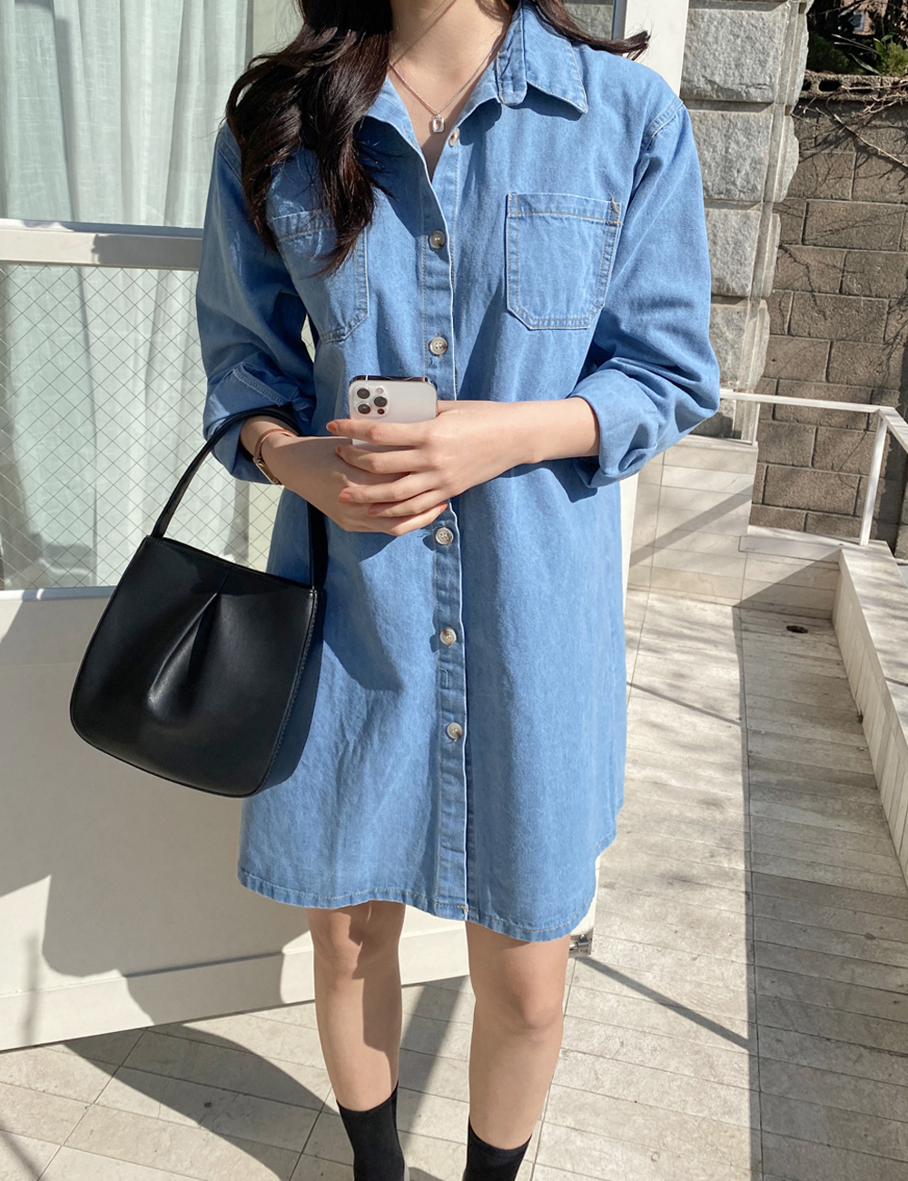 ダブルポケットデニムシャツワンピース | レディースファッション通販