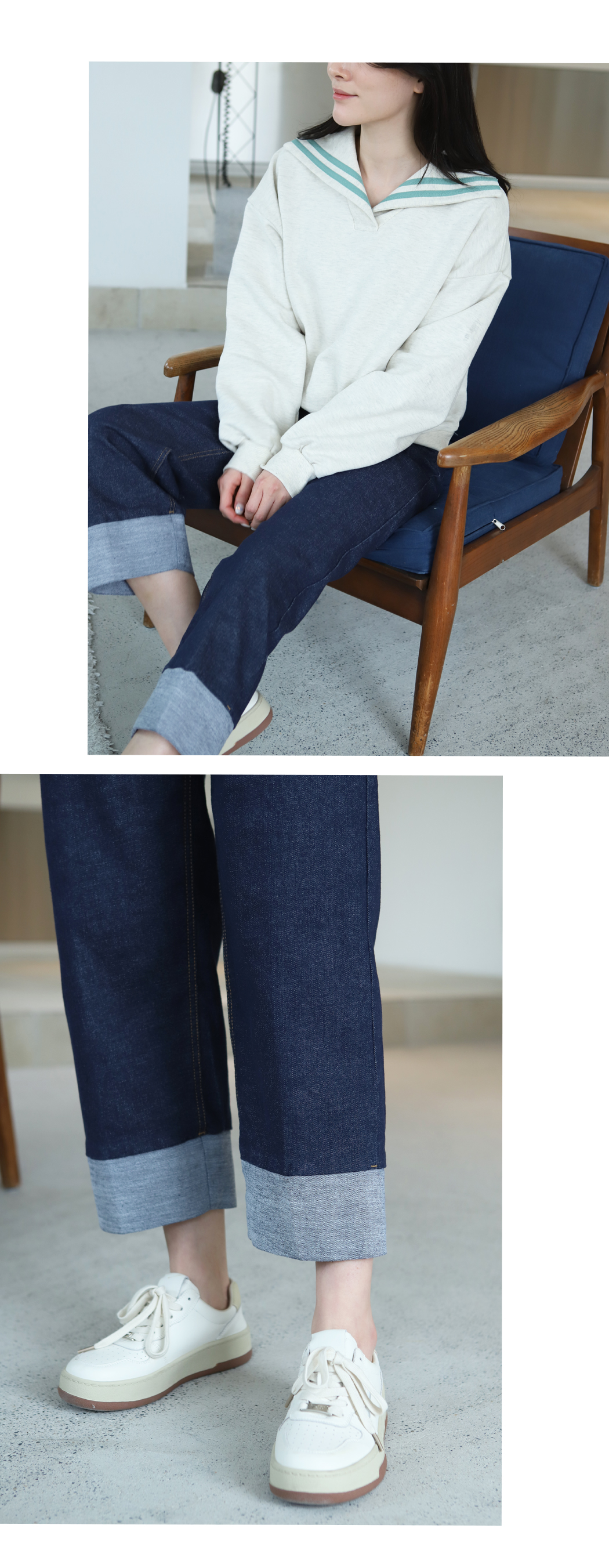 ロールアップヘムストレートデニムパンツ | レディース