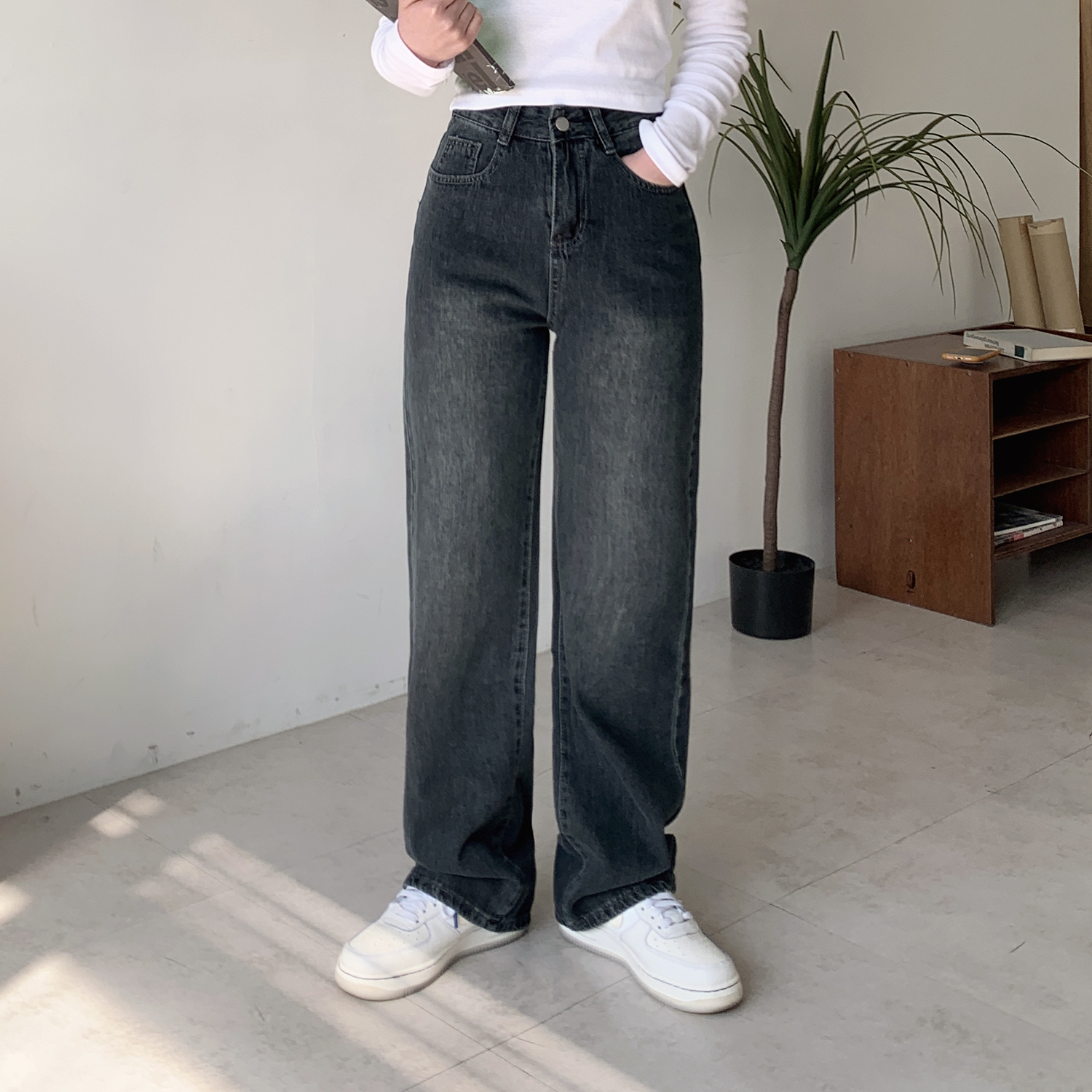 ウォッシュドロングワイドデニムパンツ | レディース