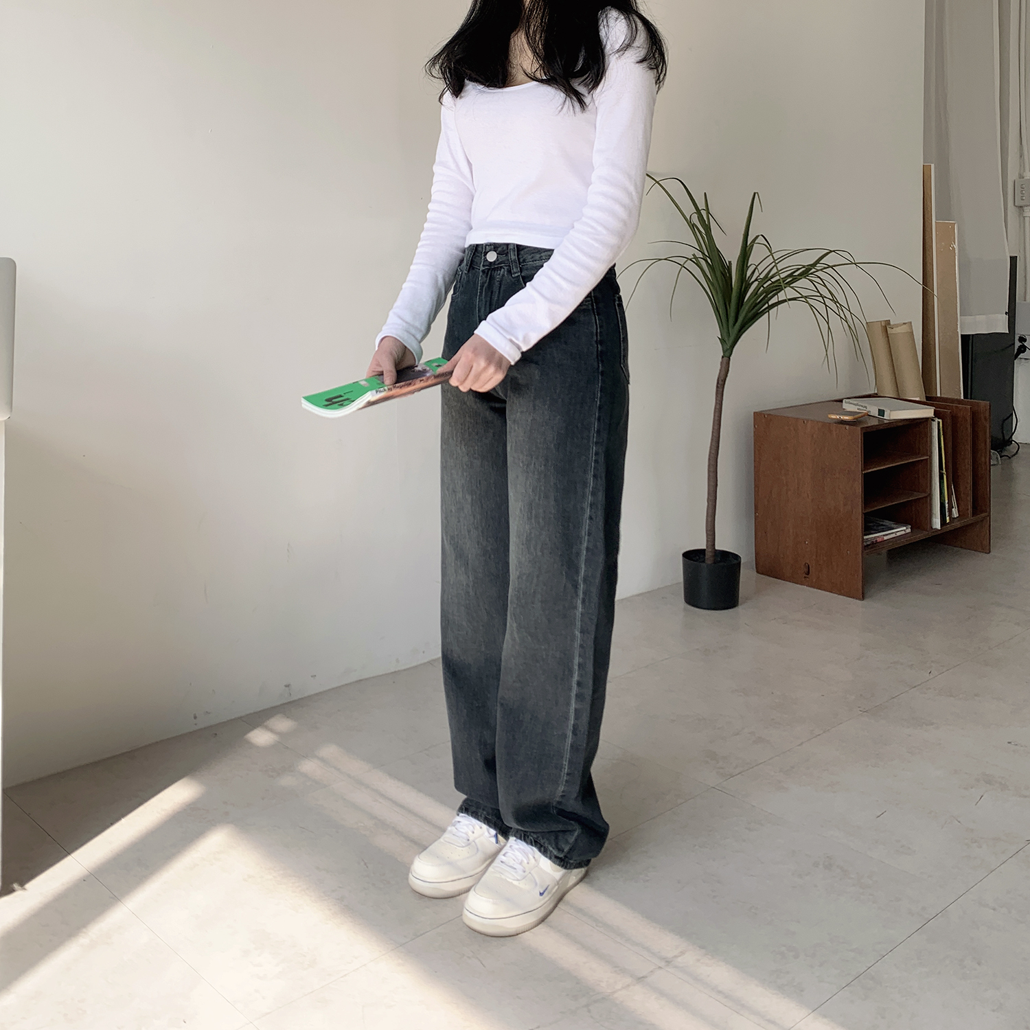ウォッシュドロングワイドデニムパンツ | レディース