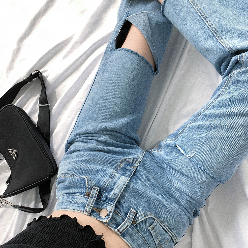 カットアウトハイウエストデニムパンツ | レディース