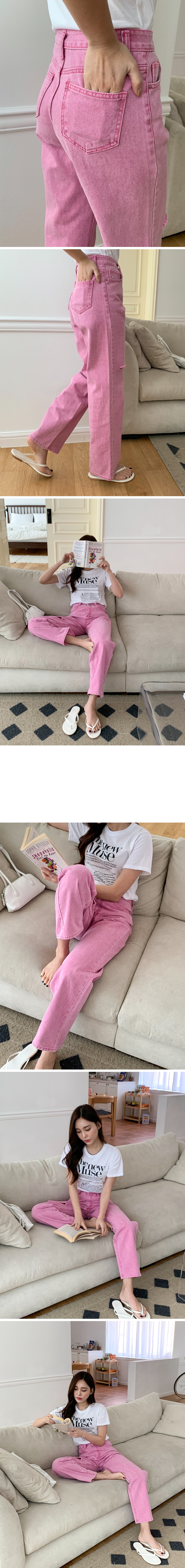 belchicスターデザインルーズピンクデニムパンツ ベルシー Belle Cie ロングパンツ デニムパンツ ショートパンツ