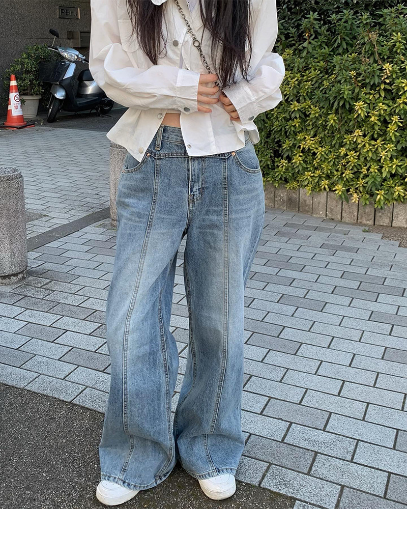 センター切替ステッチフレアデニムパンツ | レディースファッション