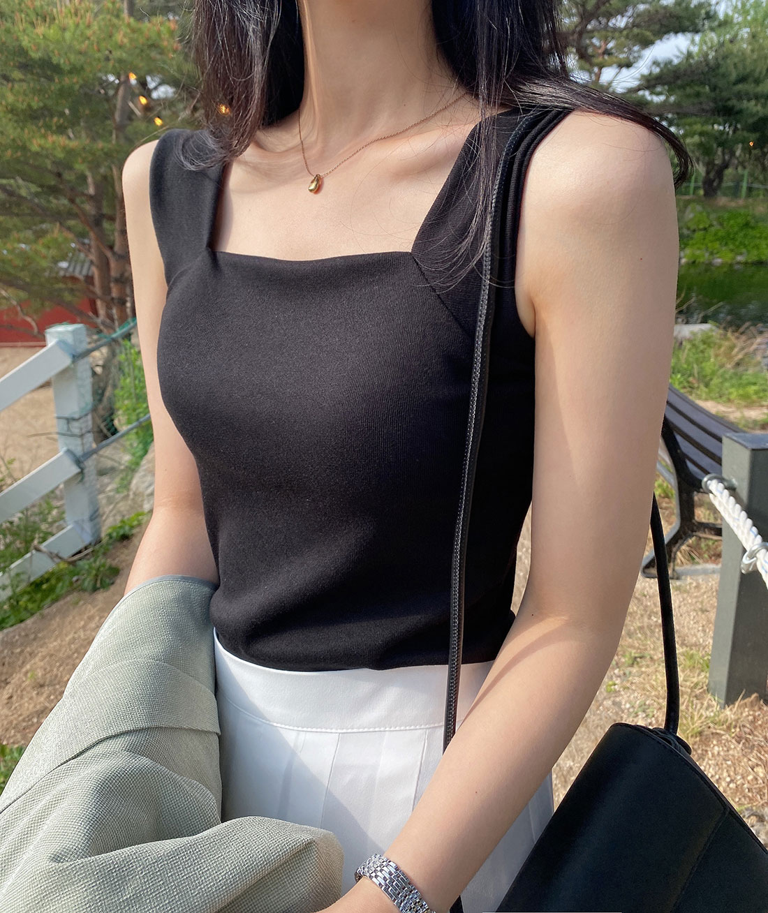 DKNY ★ スクエアネック ノースリーブ ミディ丈 ワンピース ダナキャランニューヨーク DKNY ☆ロゴプリントノースリーブ