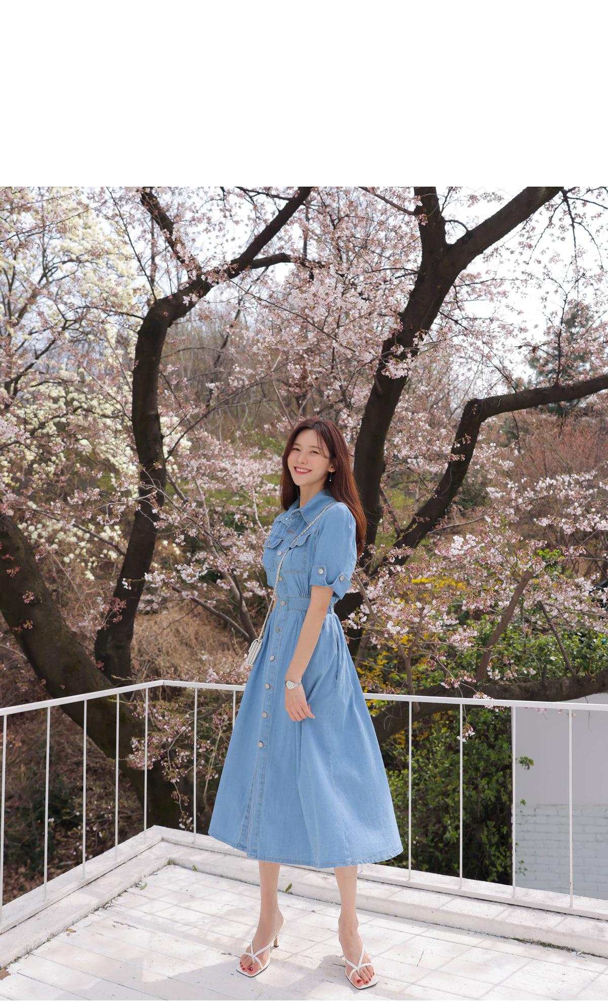 カラーネックデニムフレアワンピース | レディースファッション通販