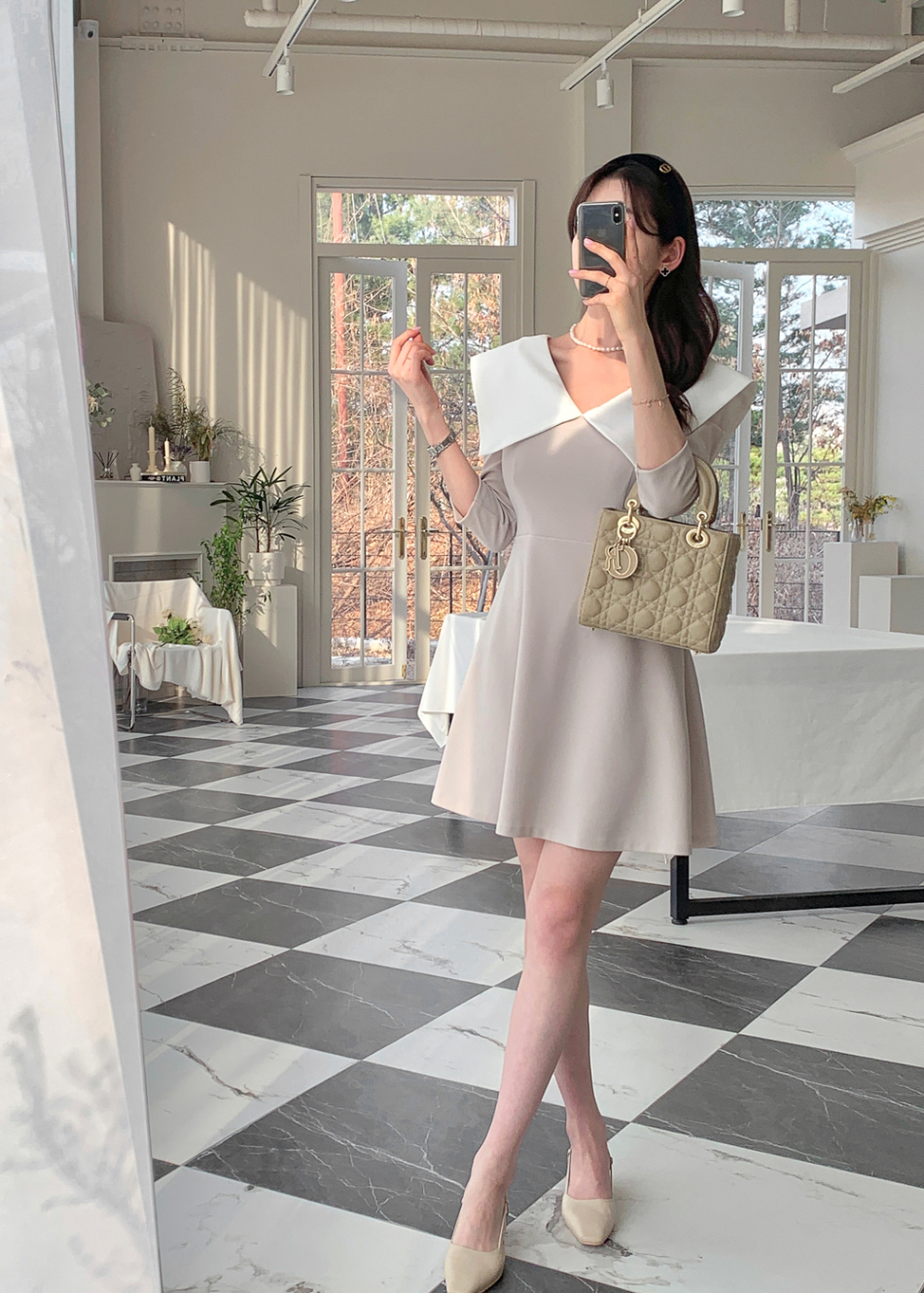 配色ビッグカラーフレアワンピース | レディースファッション通販 - DHOLIC