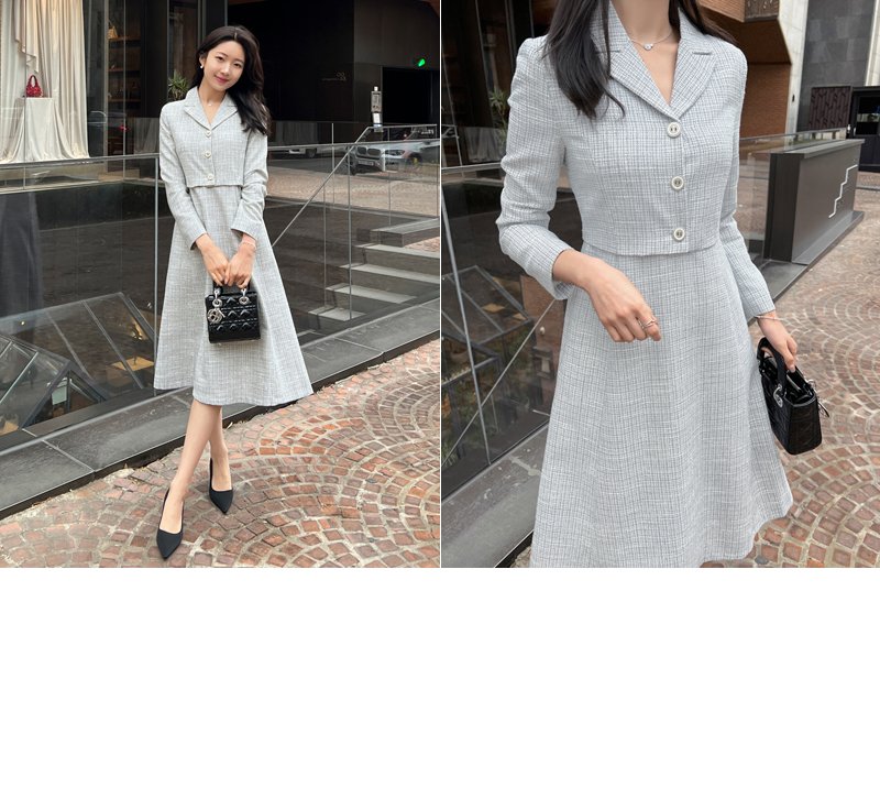 ツーピース風カラーネックツイードワンピース | レディース