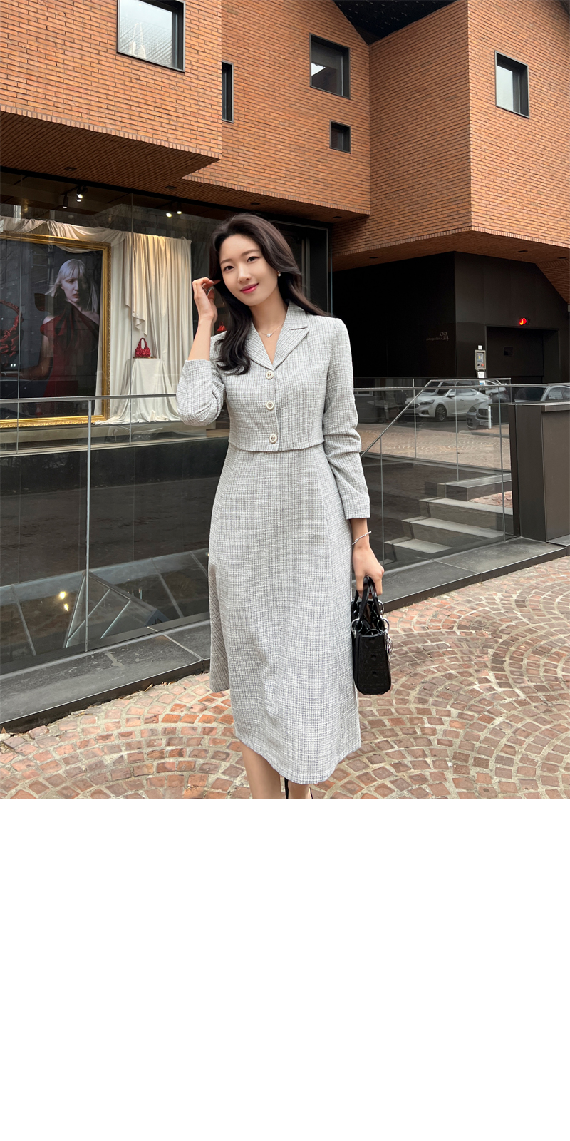 ツーピース風カラーネックツイードワンピース | レディース