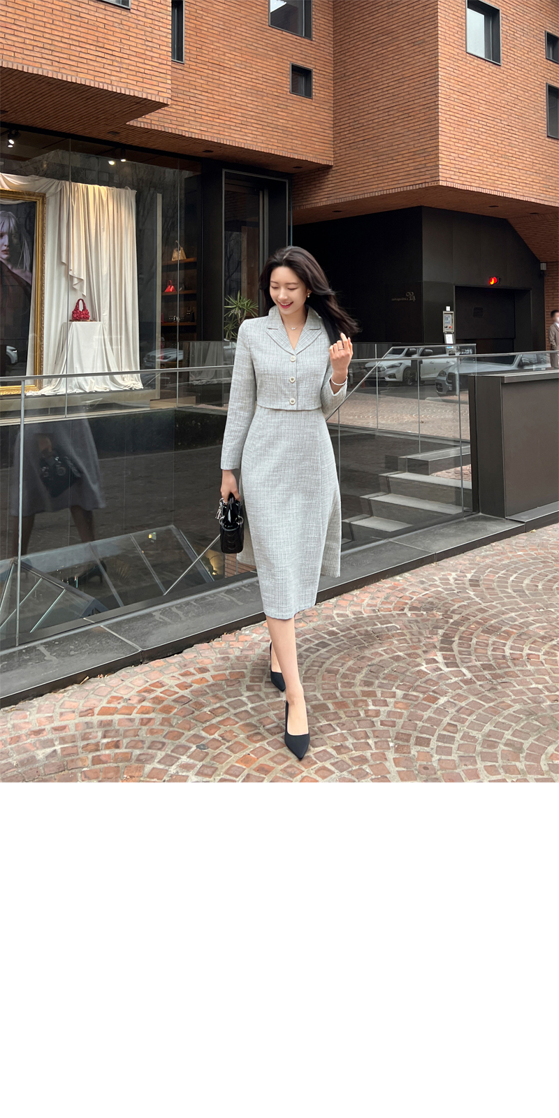 ツーピース風カラーネックツイードワンピース | レディース