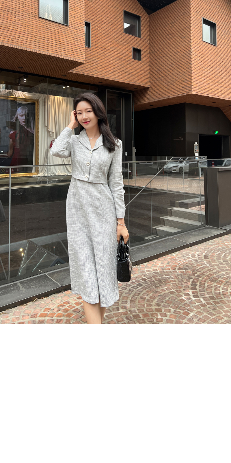 ツーピース風カラーネックツイードワンピース | レディース