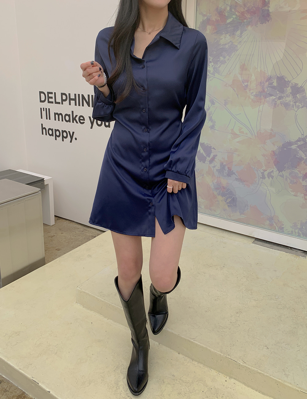 サテンミニシャツワンピース | レディースファッション通販 - DHOLIC