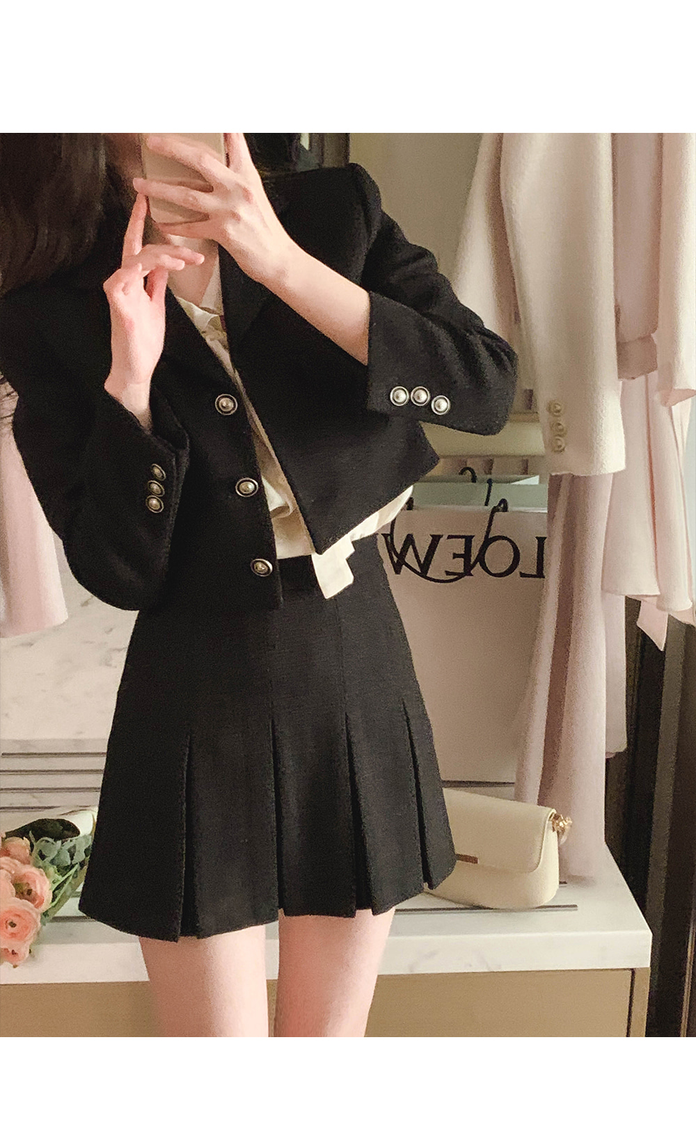 フラップポケットツイードクロップドジャケット | レディース