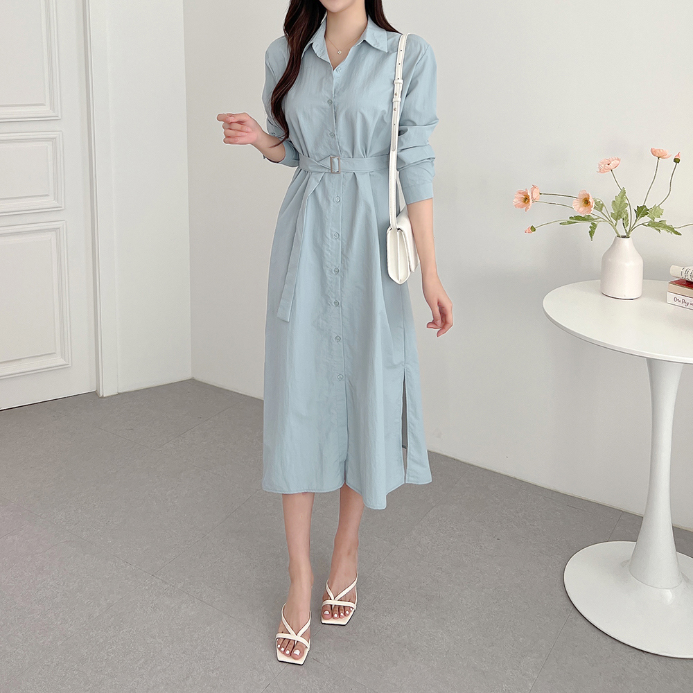 ベルト付ロングシャツワンピース | レディースファッション通販