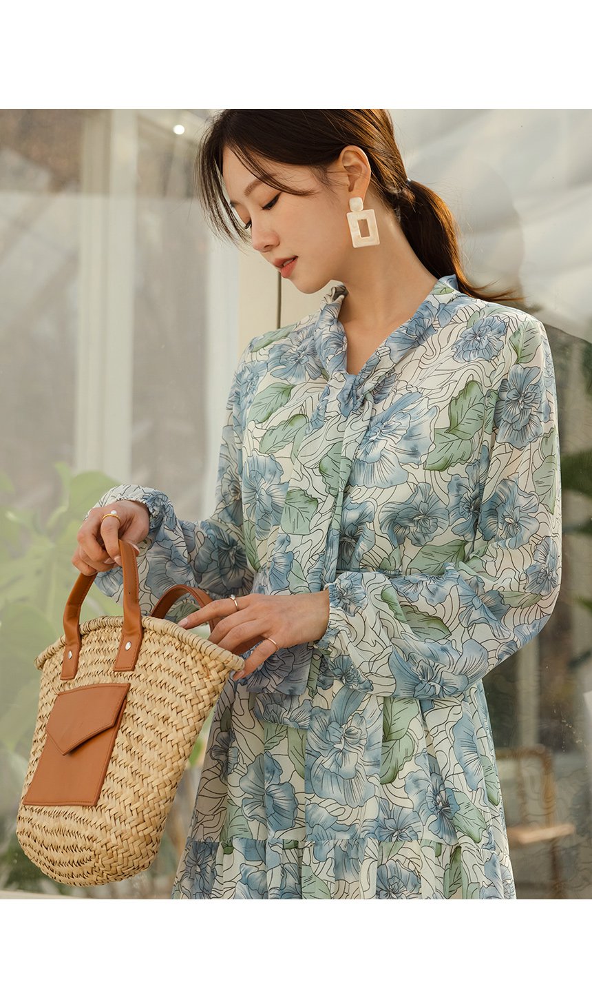 ボウタイシフォンパターンワンピース | レディースファッション通販