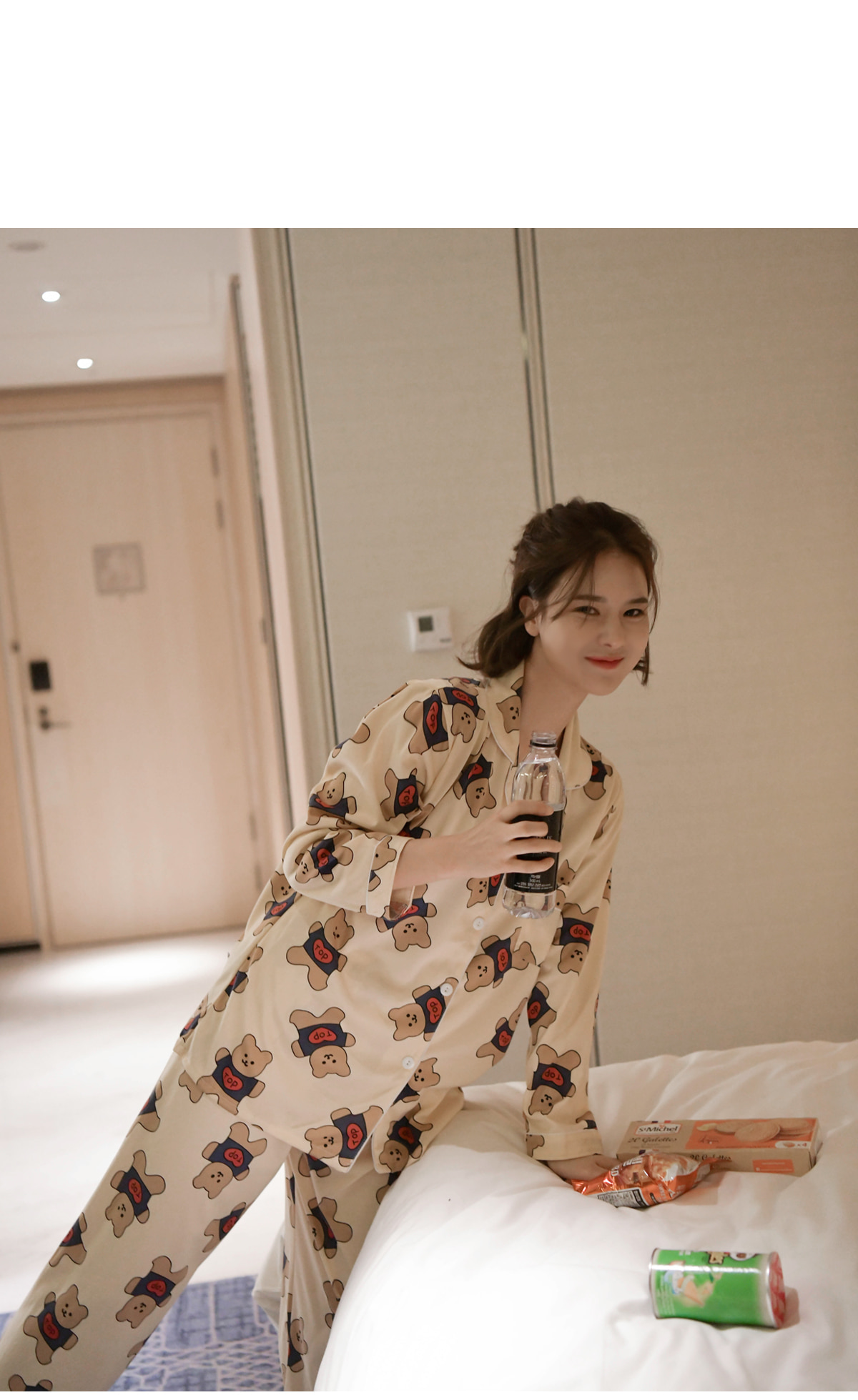 RRRR♡くまさん柄♡パジャマ♡上下2点セット♡ファンシー♡レトロ♡古着♡ パジャマ レディース 綿100％ 長袖 春 秋 前開き ボタン ほのぼの