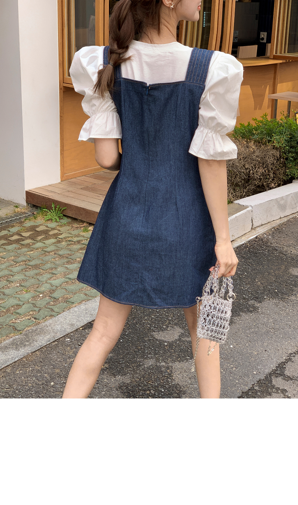 cccmalie デニムパフスリーブ ワンピース パフTシャツ&クロスボタンデニムワンピSET | レディース