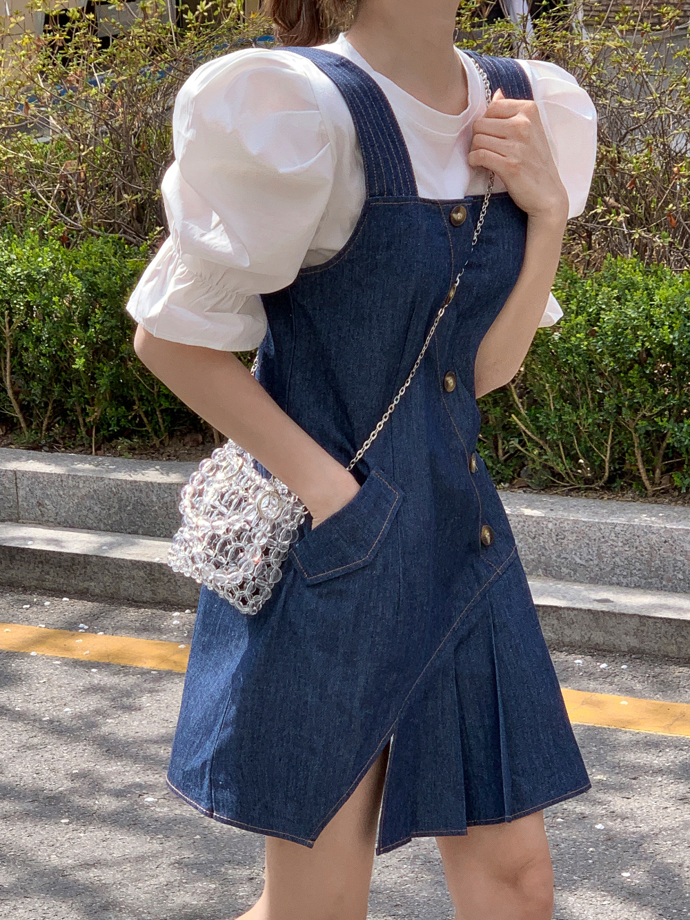 cccmalie デニムパフスリーブ ワンピース パフTシャツ&クロスボタンデニムワンピSET | レディース