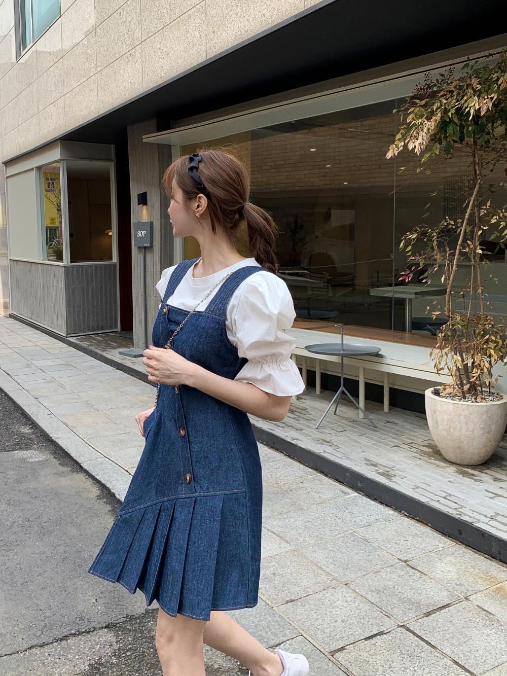 cccmalie デニムパフスリーブ ワンピース パフTシャツ&クロスボタンデニムワンピSET | レディース