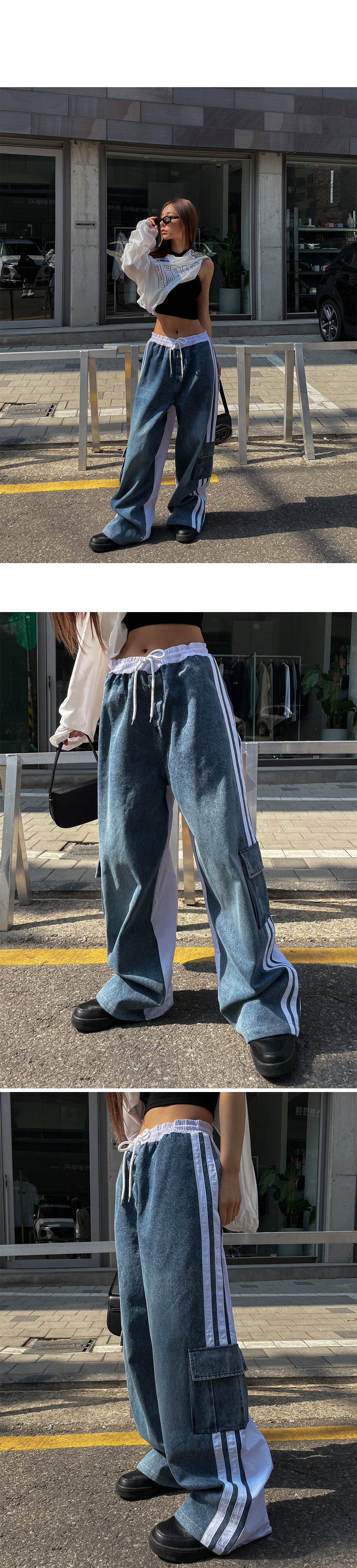 サイドラインバイカラーワイドデニムパンツ | レディース